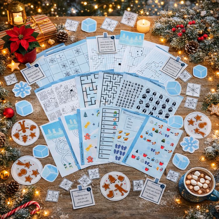 Winter Scavenger Hunt - station cards and puzzles