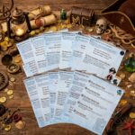 Full pirate scavenger hunt printable kit with treasure map, clue scrolls, decoder wheel, and pirate game cards