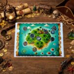 Colorful pirate treasure map printable for kids scavenger hunt with island, treasure chest, and pirate symbols