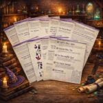 Wizard scavenger hunt printable instruction cards with game stations, riddles, challenges, and spell-themed tasks for kids ages 6–12