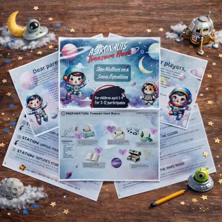 Space scavenger hunt printable pages for kids birthday party with solar system theme and astronaut decorations