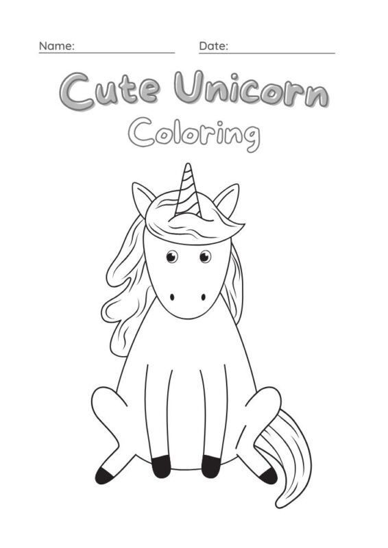 Adorable unicorn coloring page for kids