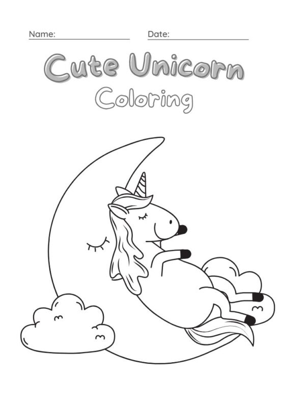 Cute unicorn coloring book page for children