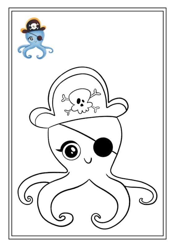 Cute pirate coloring book page for children