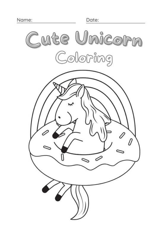 Smiling unicorn coloring page for preschool kids