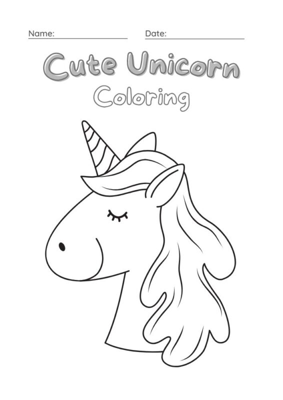 Fantasy unicorn coloring page with stars and rainbow