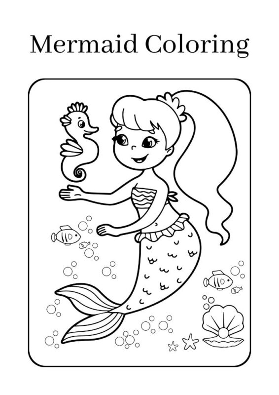 Fantasy mermaid coloring page for kids