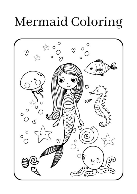 Simple mermaid coloring page for young kids