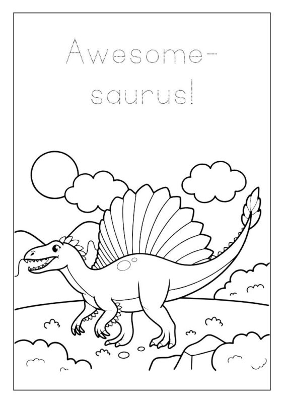 Dinosaur jungle coloring page printable