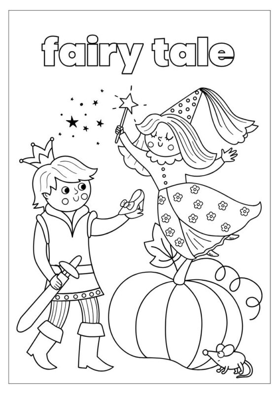 Fairy tale characters coloring page for children