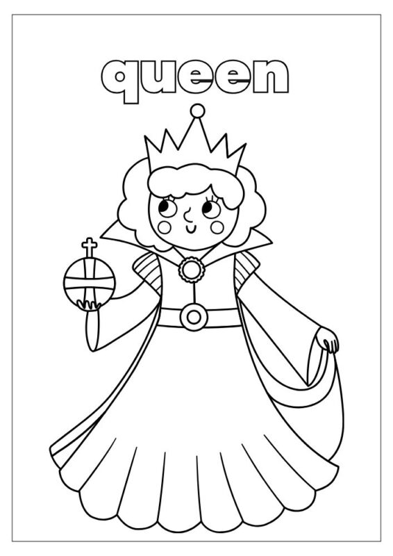 Fairy tale coloring page with princess and crown