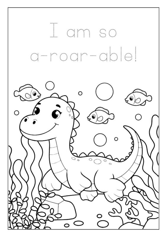 Dinosaur with plants coloring page for kids