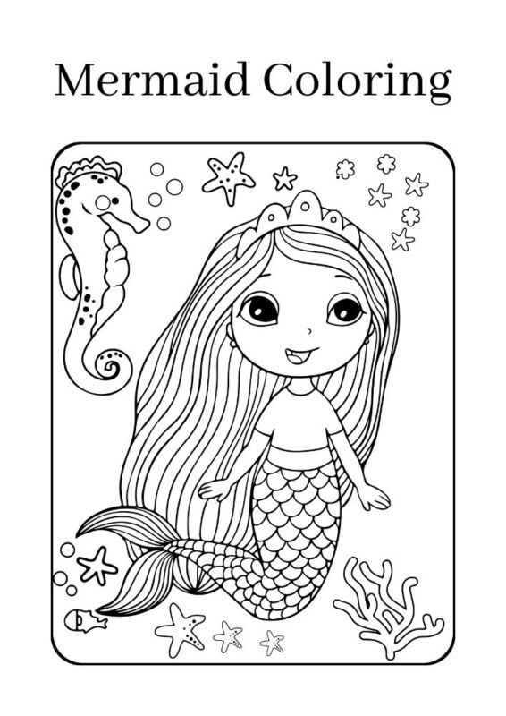 Free mermaid coloring book page printable