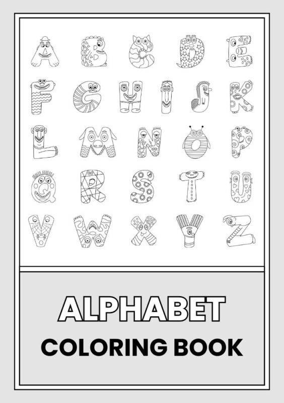 Alphabet Coloring Booklet in Grayscale Lined Illustrative Style