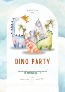 Dinosaur birthday invitation with cute dinos in a jungle theme