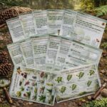 Forest scavenger hunt printable instruction pages with station cards, bonus activities and nature learning tasks for children