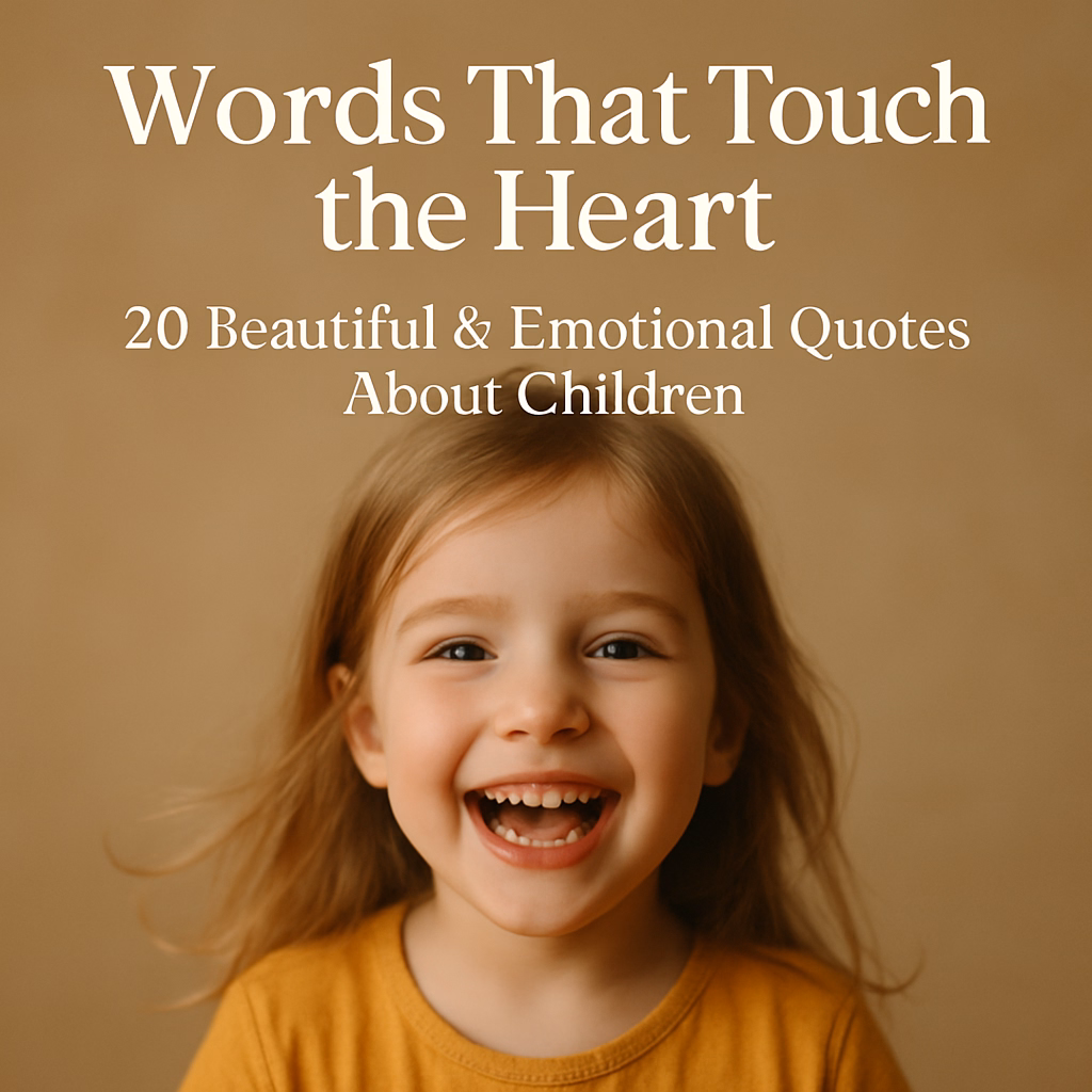 Smiling joyful child in a warm portrait used as a title image for heartwarming quotes about children.