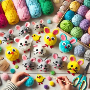 Pom-pom animals made from yarn
