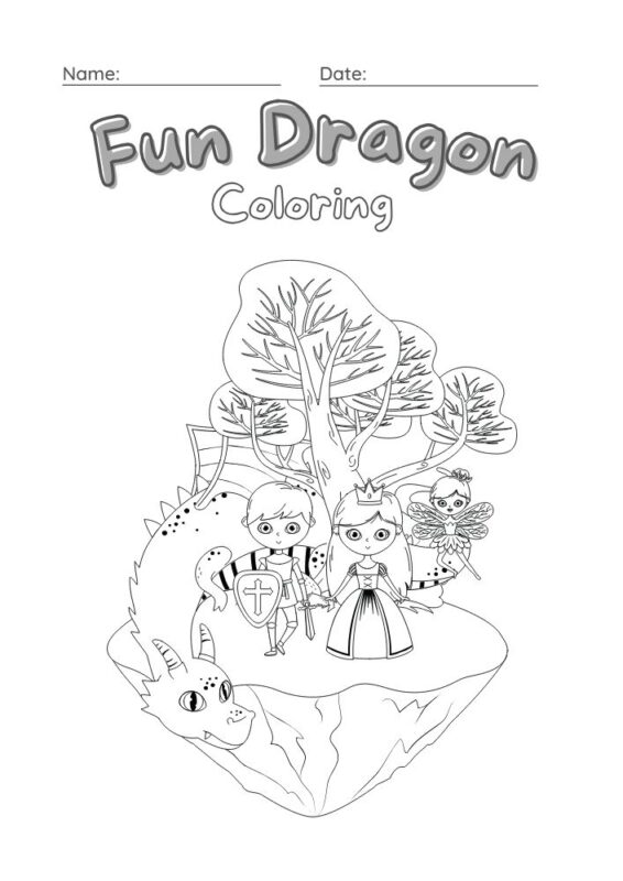Friendly dragon coloring page for preschool and kidsgarten kids