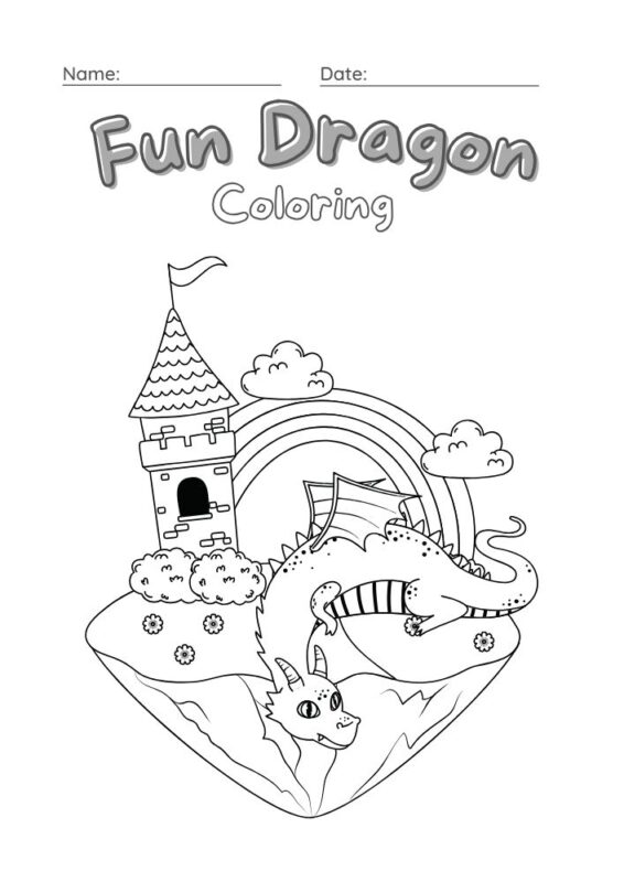 Fire-breathing dragon coloring page for children