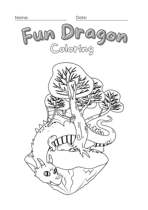 Fantasy dragon coloring page with wings for kids