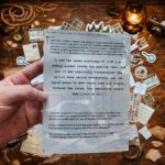 Hand holding detective scavenger hunt story page for kids with mystery storyline and clues