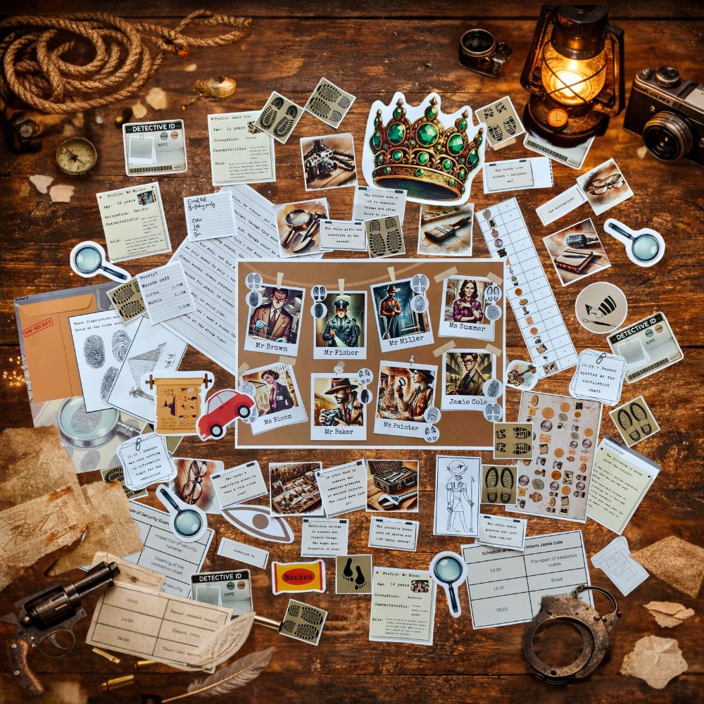 Detective Scavenger Hunt printable mystery game with clues and puzzles for kids ages 6 to 12