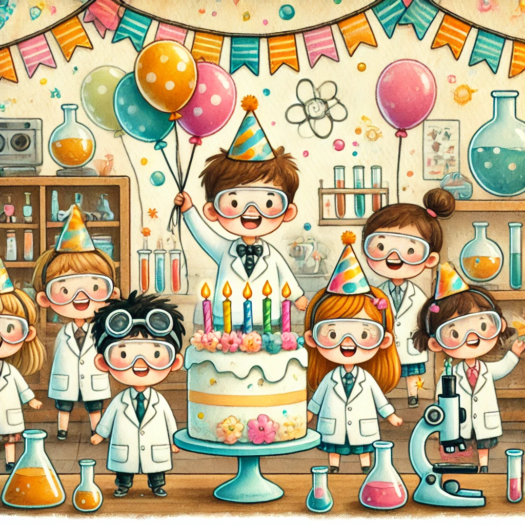 kindergeburtstag-wissenschaftler-feier-illustration