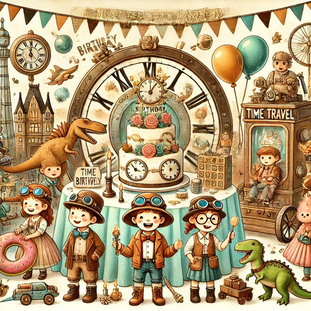kindergeburtstag-zeitreise-feier-illustration