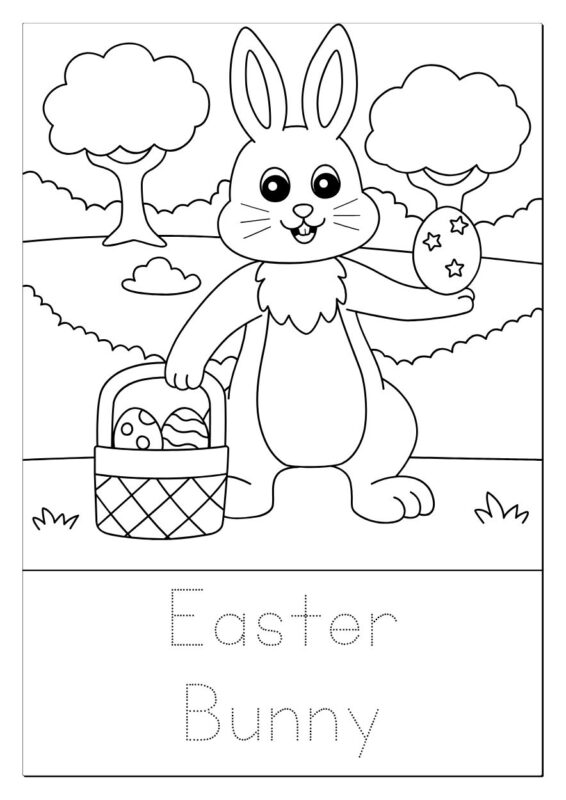 Easter bunny and carrot coloring page printable PDF