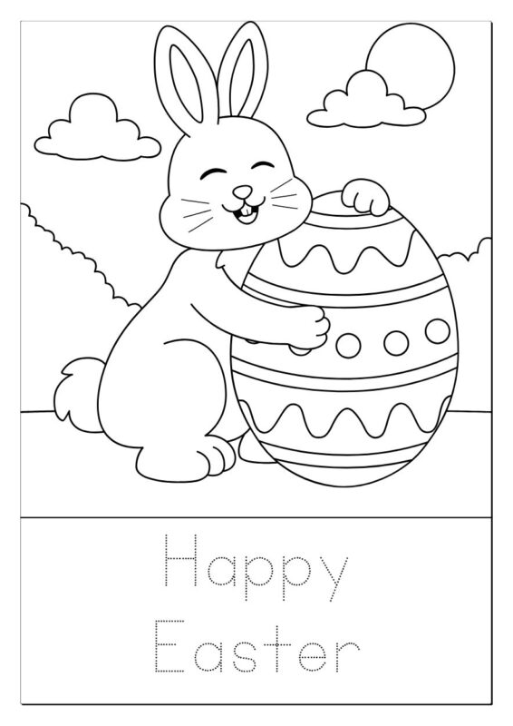 Cute spring Easter scene coloring page for kids