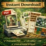 Instant download jungle treasure hunt printable PDF for kids, ready to print at home in US Letter and A4