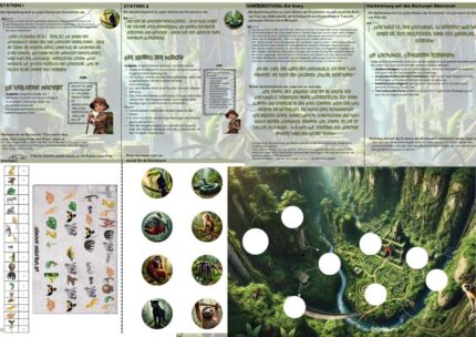 Jungle treasure map and riddles for an adventurous scavenger hunt.