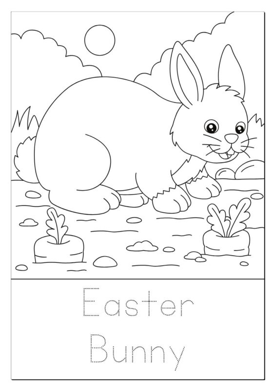 Happy Easter bunny coloring page for kids printable