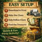 Easy setup jungle treasure hunt for kids with simple steps to download, print, hide clues, and find treasure