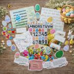 Easter scavenger hunt printable set for kids with game instructions, setup sheets and Easter decorations