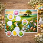 Colorful Easter treasure map for kids with bunny theme and egg search spots, printable scavenger hunt game for children