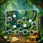 Jungle treasure hunt map for kids with animal stations and fun scavenger hunt challenges