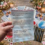 Child holding fairy treasure hunt story introduction card for a magical kids scavenger hunt game