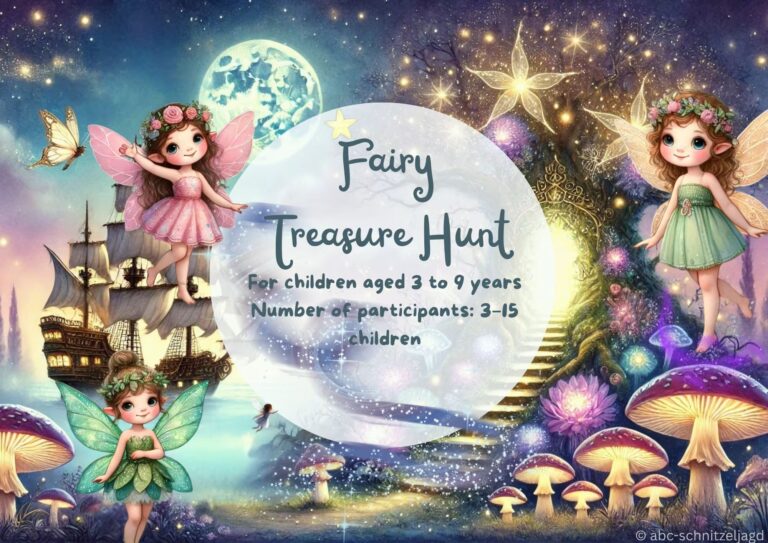 Create a world of magic with this printable fairy treasure hunt for children ages 3–9. Filled with enchanting clues, adorable fairy characters, and whimsical fantasy settings—perfect for birthdays, playdates, classrooms, and group activities for 3–15 participants.