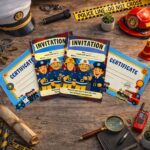 Printable police and firefighter themed birthday invitation and reward certificate for kids scavenger hunt party