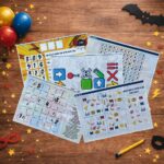 Puzzle and activity pages from a superhero scavenger hunt including mazes, codes and challenges for kids