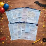 Station cards of a superhero scavenger hunt featuring story-based challenges and tasks for kids