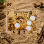 Egypt themed treasure hunt map for kids with symbols and tokens in sand