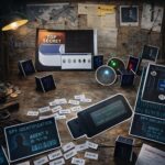 Spy scavenger hunt mission board with preparation guide, suspect cards and investigation tasks for kids