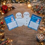 Printable winter scavenger hunt certificates and invitations for kids with snowman theme