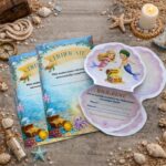 Mermaid scavenger hunt certificates and shell-shaped birthday invitations for kids
