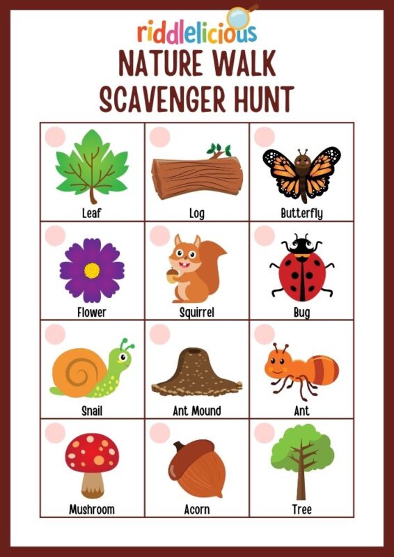 Download a free outdoor nature scavenger hunt printable PDF for kids! A fun park or backyard activity to spot bugs, leaves, flowers, and more.