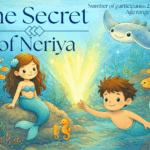 Illustrated title image of the children’s underwater scavenger hunt “The Secret of Neriya,” featuring a smiling mermaid and merman in a colorful ocean scene with fish, coral, and sea creatures, designed for children ages 4–9.