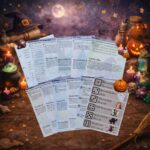 Witch scavenger hunt instruction and story pages for children, showing step-by-step gameplay, magical storyline and Halloween scavenger hunt setup
